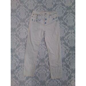Maje Jeans Distressed Droit Blanc Paoline White w/ Blue Spots/NWT, Size 38 (8)